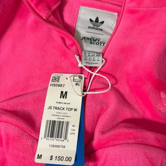 NWT Adidas x Jeremy Scott Track Top Jacket M Solar Hot Pink Velour Retro NEW - Picture 7 of 7